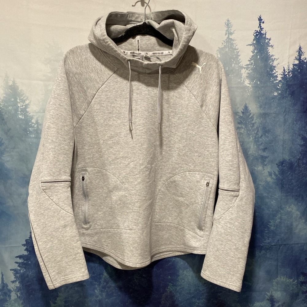 Puma "Keeps You Dry" Women's Grey Hoodie Cotton Blend Size Medium